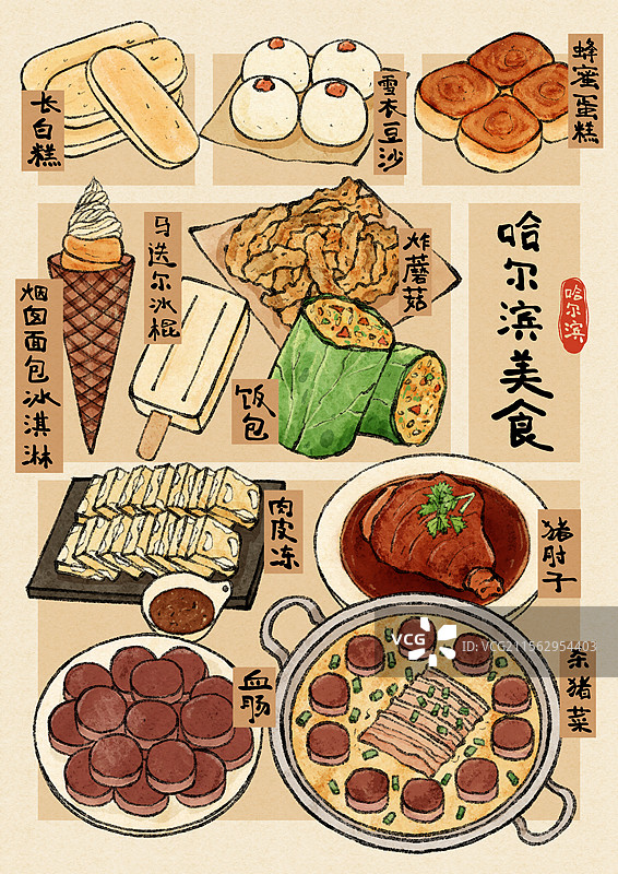 黑龙江哈尔滨美食插画图片素材