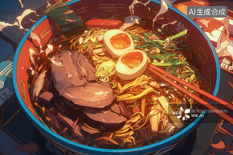 【AI数字艺术】动漫拉面美食特写图片素材