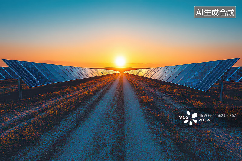 【AI数字艺术】太阳能板昼夜交替图片素材