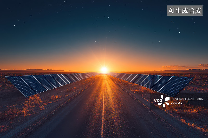 【AI数字艺术】太阳能板昼夜交替图片素材