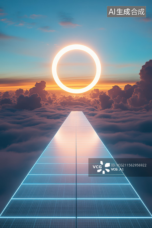 【AI数字艺术】太阳能板昼夜交替图片素材