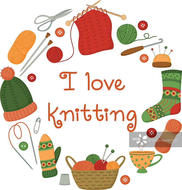 圆形横幅，上面写着“我爱编织”图片素材