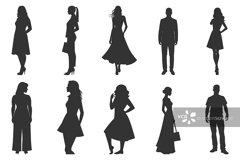 时尚女性的黑色剪影优雅摆姿图片素材