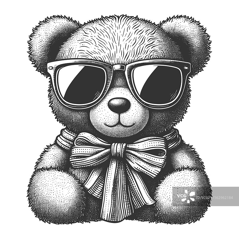 酷炫的泰迪熊，戴着太阳镜和蝴蝶结领结图片素材