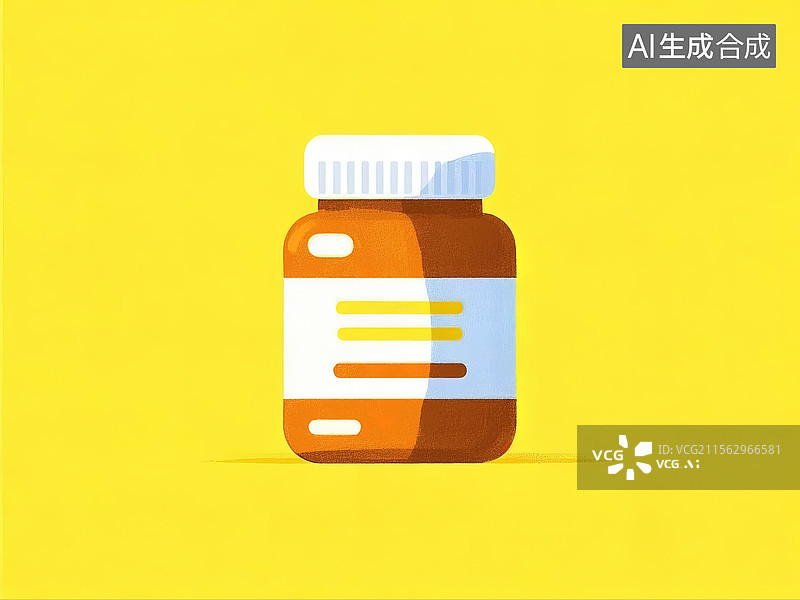 【AI数字艺术】鲜艳的医疗卫生药瓶子及服用药物副作用示意图片素材