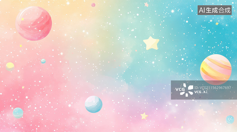 【AI数字艺术】3D渲染彩色Q版星环行星星球背景图片素材