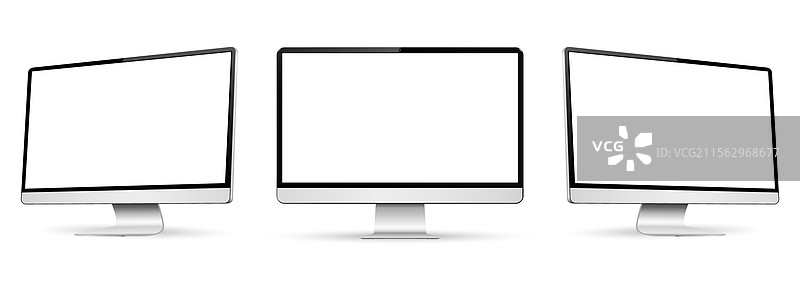 三台显示器，空白显示，真实场景设置图片素材