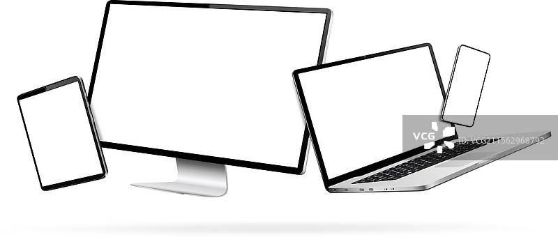 电脑显示器、笔记本电脑、平板电脑和手机图片素材