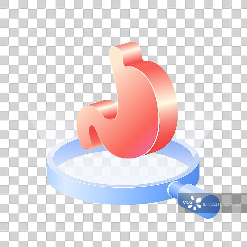 放大镜检查3D立体人体器官肠胃免抠元素图片素材