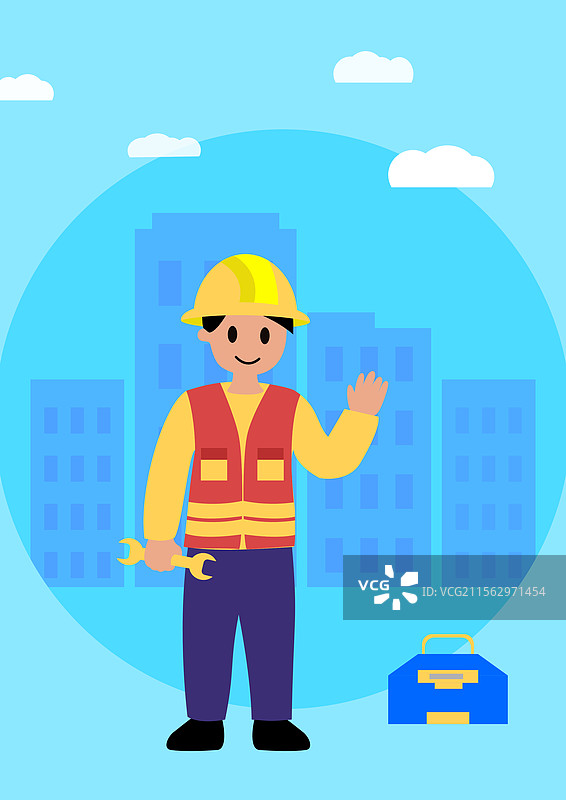 建筑工人职业插画五一节素材图片素材