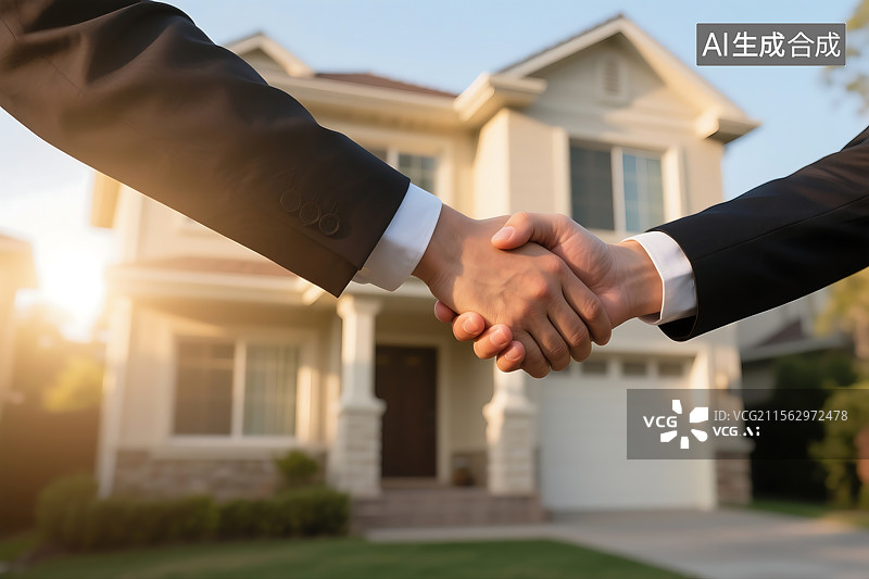【AI数字艺术】房产交易 成交 握手 二手房交易 房地产 购买房屋 合同 中介图片素材