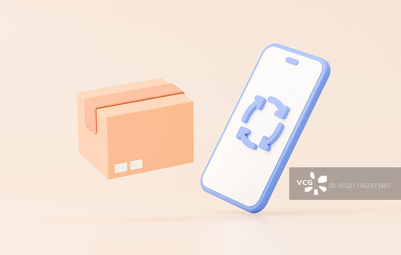 3D渲染可回收纸箱环境保护概念插画图片素材