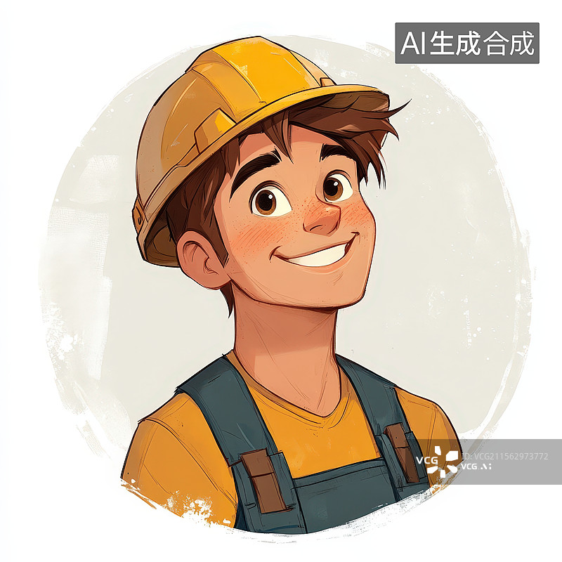 【AI数字艺术】手绘戴着安全帽的工人肖像头像，五一国际劳动节插画元素图片素材