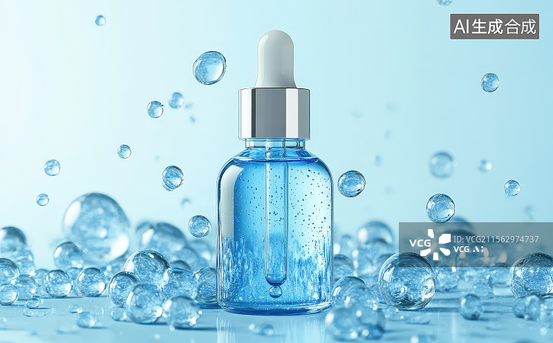 【AI数字艺术】3D渲染护肤品滴管瓶精华液产品展示图片素材