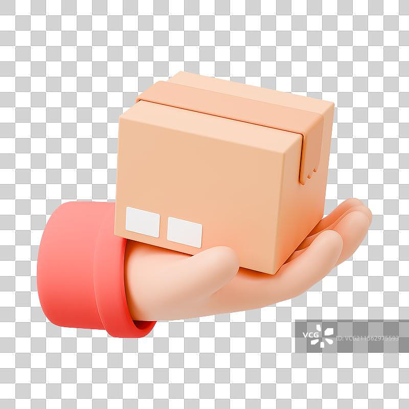 3D渲染的卡通手拿手机与纸箱免抠元素图片素材