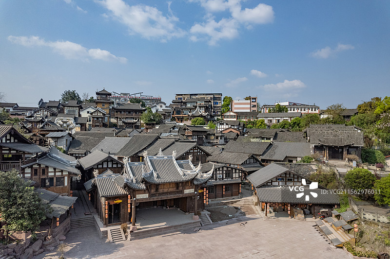 松溉古镇航拍图片素材