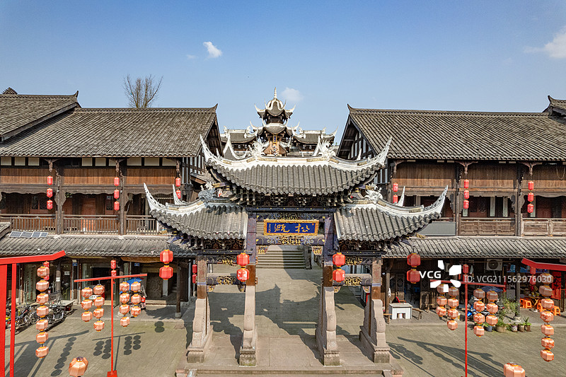 松溉古镇魁星楼航拍图片素材