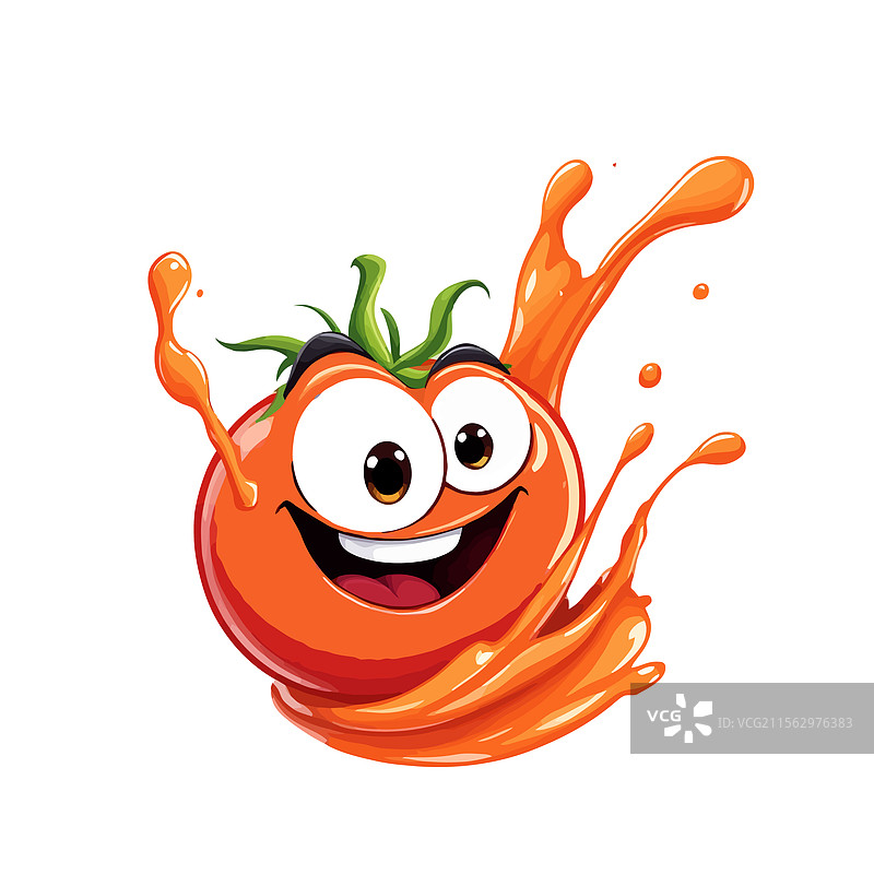 快乐的番茄卡通角色在水中嬉戏图片素材