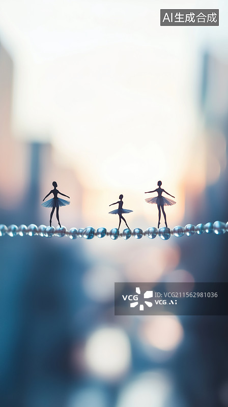 【AI数字艺术】在珍珠项链上跳舞的芭蕾舞演员的移轴微缩微型摄影图片素材