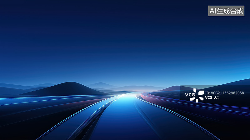 【AI数字艺术】高速公路上的蓝色光影图片素材