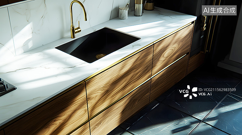 【AI数字艺术】AIGC：现代厨房样板间图片素材