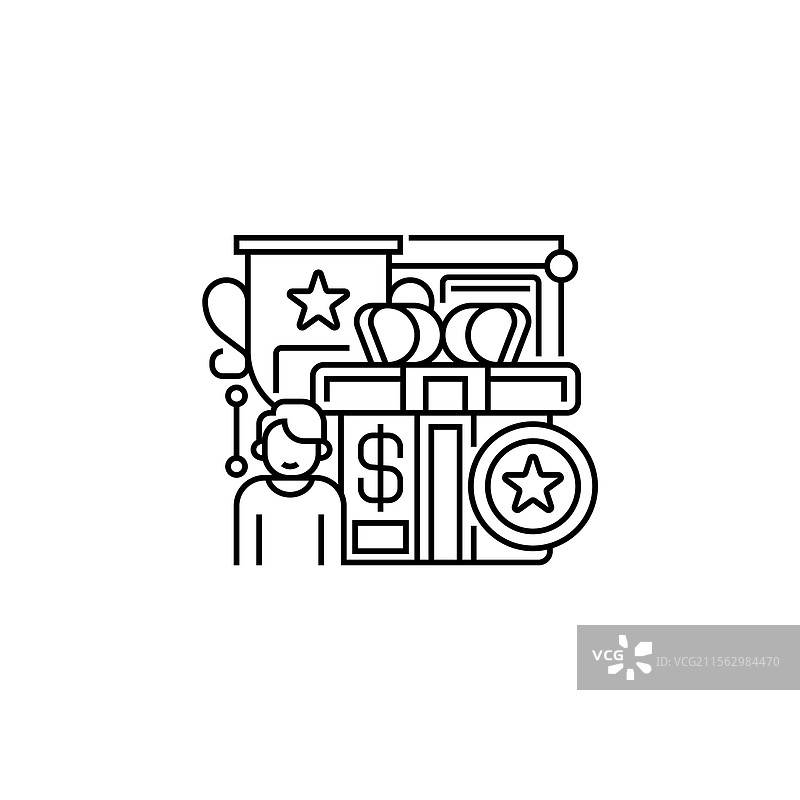 奖金线条图标，线性风格，适用于移动设备图片素材