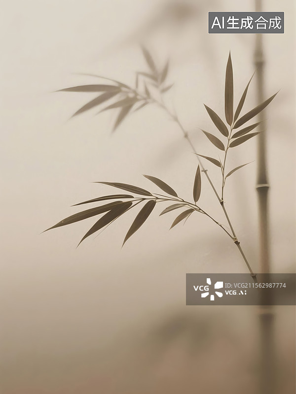 【AI数字艺术】竹叶在柔和光线下投射出优雅的影子图片素材