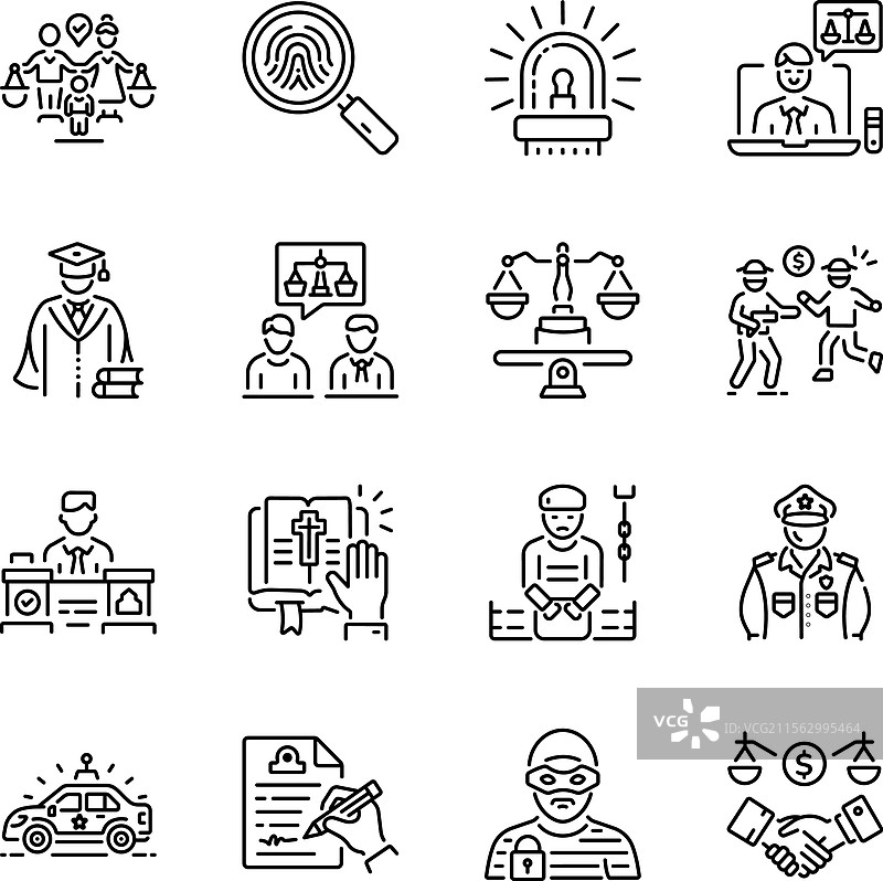 bundle of law and justice linear icons图片素材