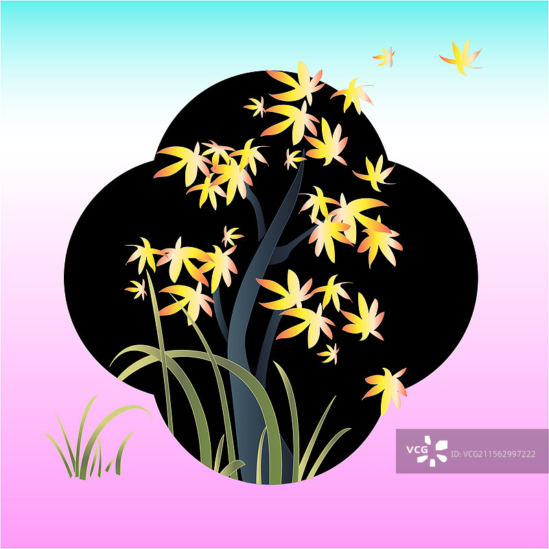 春夏秋冬四季主题插画中国风高级感新中式简约24节气传统节日家居香水插画竹子蝴蝶叶草花朵云朵杏树枫叶图片素材