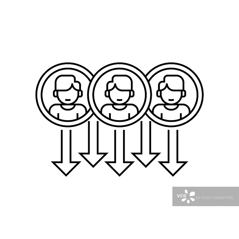 流失率线性图标，适用于移动设备的线条风格标志图片素材