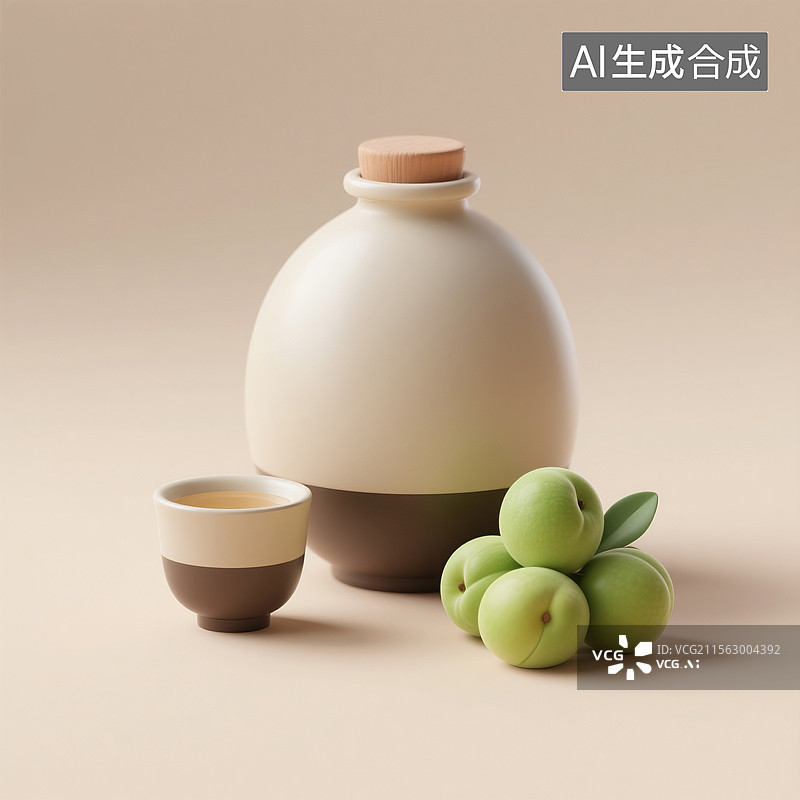 【AI数字艺术】国风手绘插画，青梅酒，梅子酒，米酒，酒壶，酒坛子，酒杯，传统文化，酒文化图片素材
