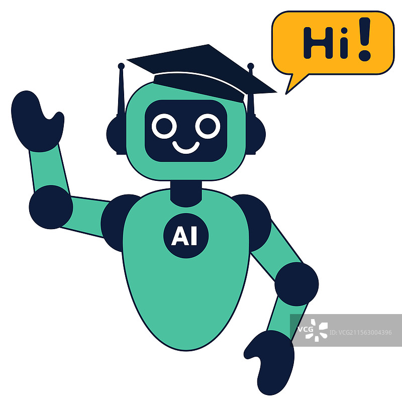 毕业典礼上来自聊天机器人机器人的友好问候图片素材