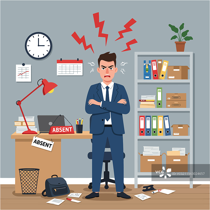 愤怒的商人在办公室里站着图片素材