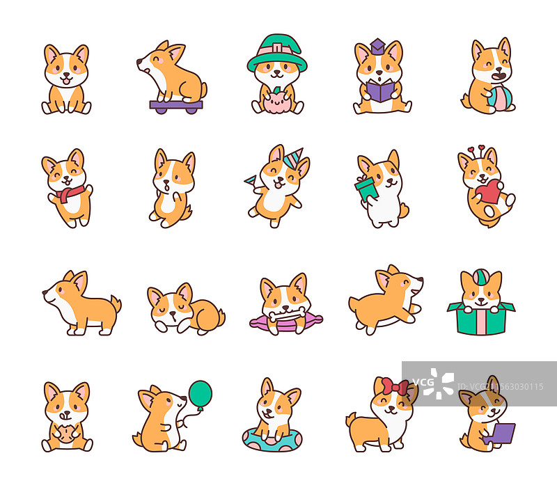 可爱的搞笑柯基犬角色系列图片素材