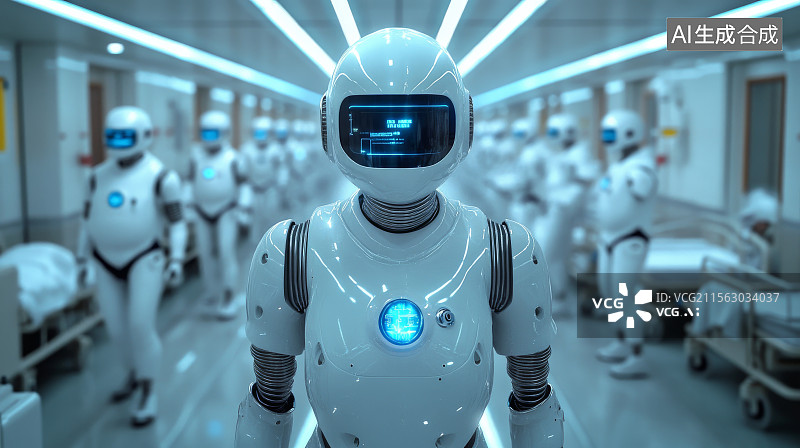 【AI数字艺术】医疗机构内机器人团队整装待发图片素材