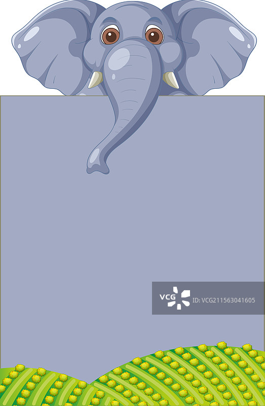 可爱的象与绿色田野背景图片素材