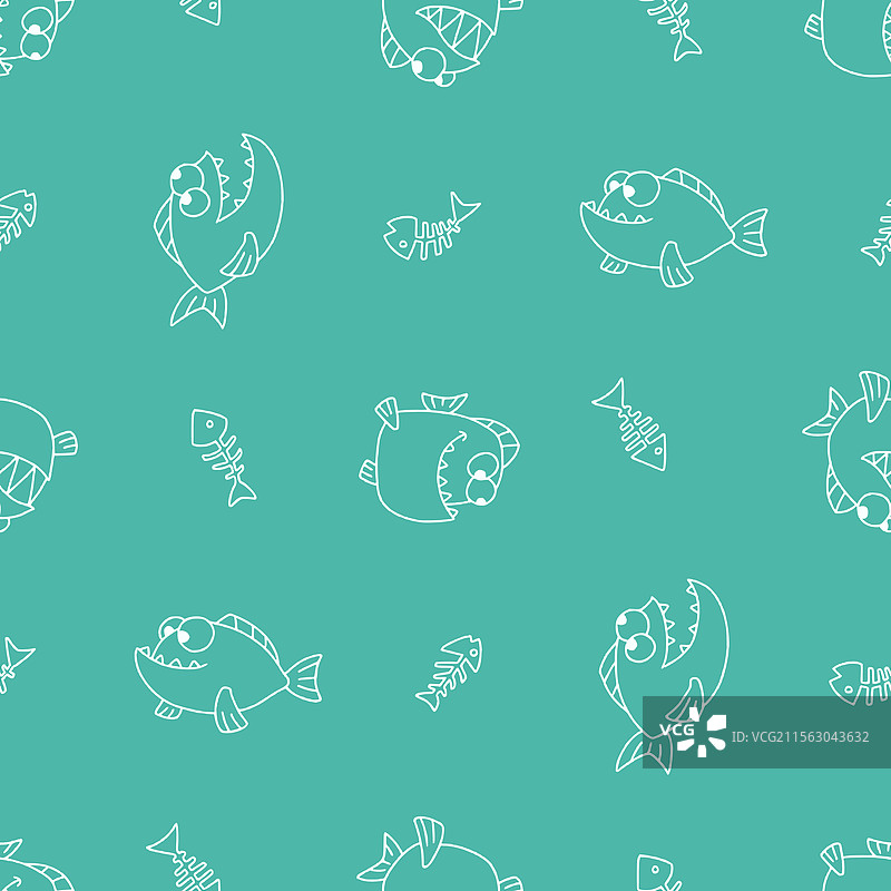 食人鱼骨骼图案无缝设计图片素材