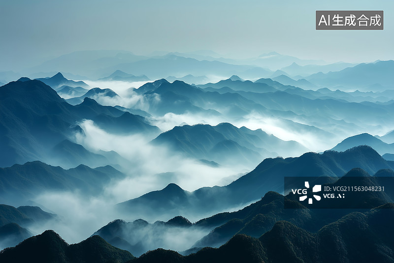 【AI数字艺术】高山云雾环绕图片素材