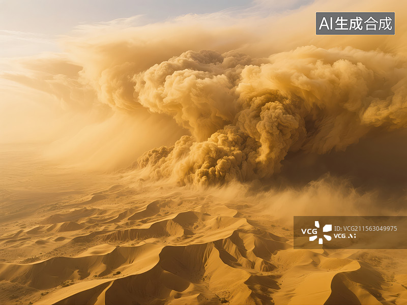 【AI数字艺术】沙漠中震撼的沙尘暴壮观景象图片素材