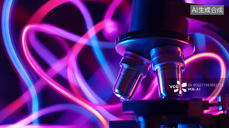 【AI数字艺术】显微镜与霓虹灯背景图片素材
