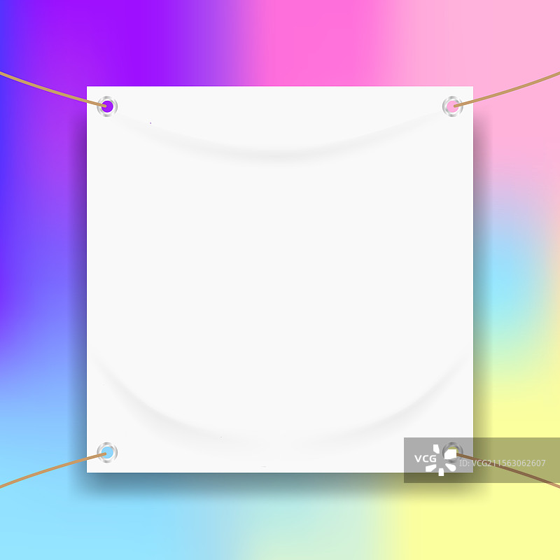 空白白色乙烯基横幅，孤立于多彩艺术背景上图片素材