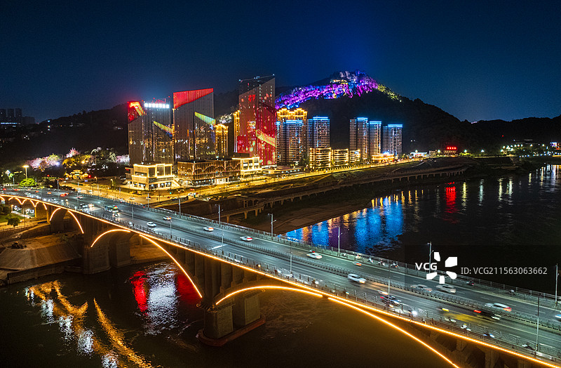 宜宾岷江大桥之夜-四川 宜宾 城市风光图片素材