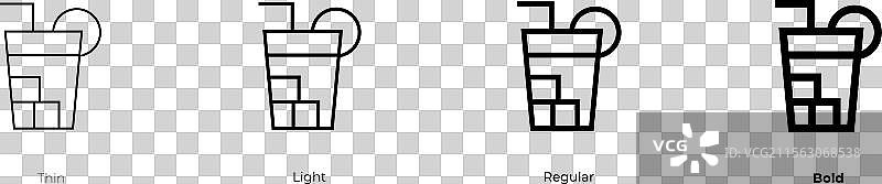 饮料图标，细体、常规体和粗体风格图片素材
