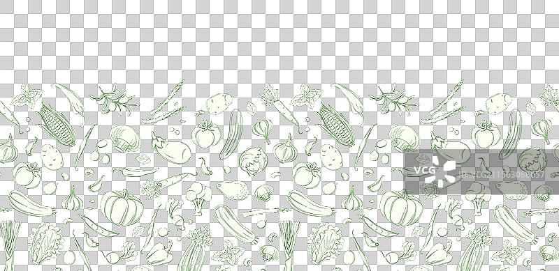 农场收获蔬菜的线条素描边框图片素材