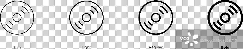 DVD图标，纤细、常规和粗体风格设计图片素材