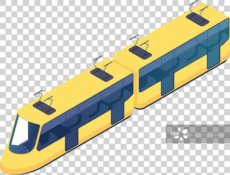 白色背景上的黄色电车展示图片素材