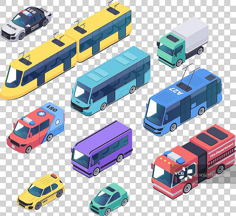 各种城市交通工具，包括警车和火车图片素材