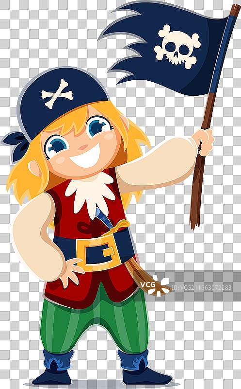 卡通小孩海盗角色与骷髅旗图片素材
