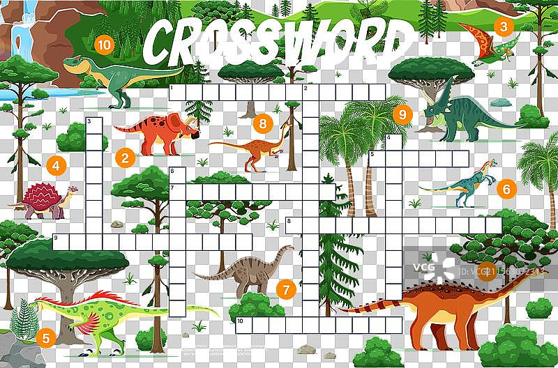 卡通恐龙的填字游戏网格图片素材
