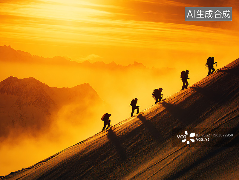 【AI数字艺术】勇攀高峰的登山队图片素材